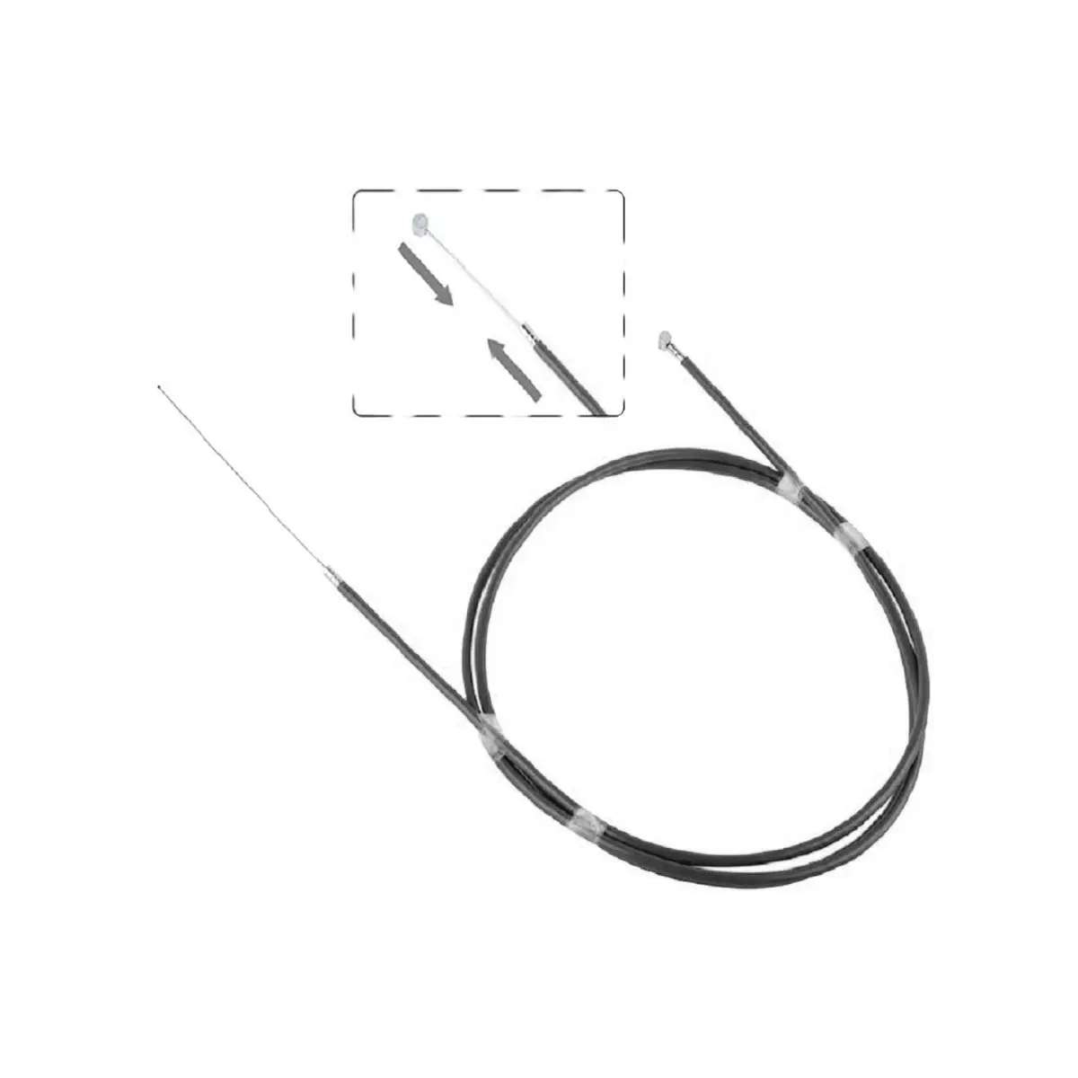 Vista lateral del cable de freno negro mate para patinete eléctrico Xiaomi M365 con funda polimérica y acero trenzado de 175 cm, compatible con modelos 1S, Essential y Mi 3.