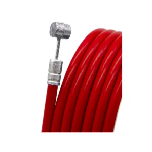 Cable de freno rojo anodizado para Patinete Eléctrico Xiaomi, vista frontal destacando su funda antifricción y longitud de 175 cm.