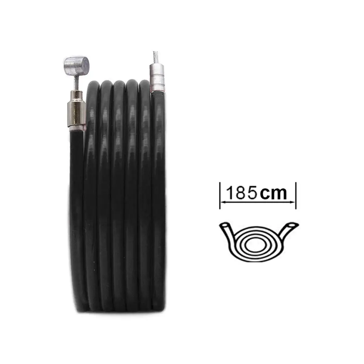 Diagrama de instalación con las medidas detalladas del cable de freno negro mate de 185 cm para Patinete Eléctrico Xiaomi PRO y PRO 2, asegurando la compatibilidad con el mástil alto.