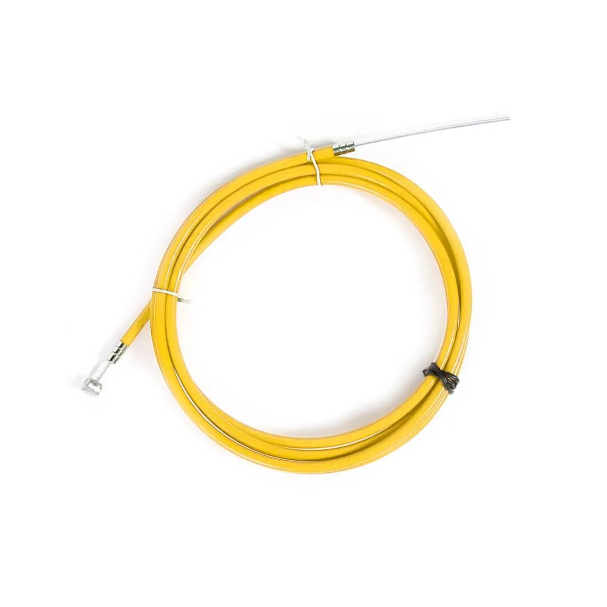 Cable de freno universal para Patinete Eléctrico con funda de color amarillo brillante y núcleo de acero trenzado, vista frontal que resalta su longitud de 230 cm y compatibilidad con diferentes modelos.
