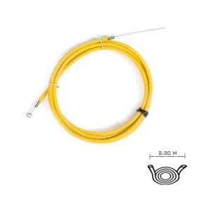 Diagrama técnico de dimensiones del Cable de Freno Universal para Patinete Eléctrico en color amarillo brillante de 230 cm, mostrando compatibilidad y ajuste perfecto.