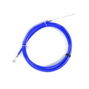 Cable de freno reforzado de 230cm en color azul brillante para uso en Patinete Eléctrico, mostrando su longitud y acabado profesional desde una vista frontal.