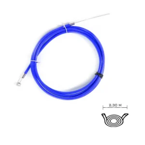 Esquema de dimensiones del Cable de Freno Universal Azul para Patinete Eléctrico mostrando longitud de 230 cm y detalles de instalación.