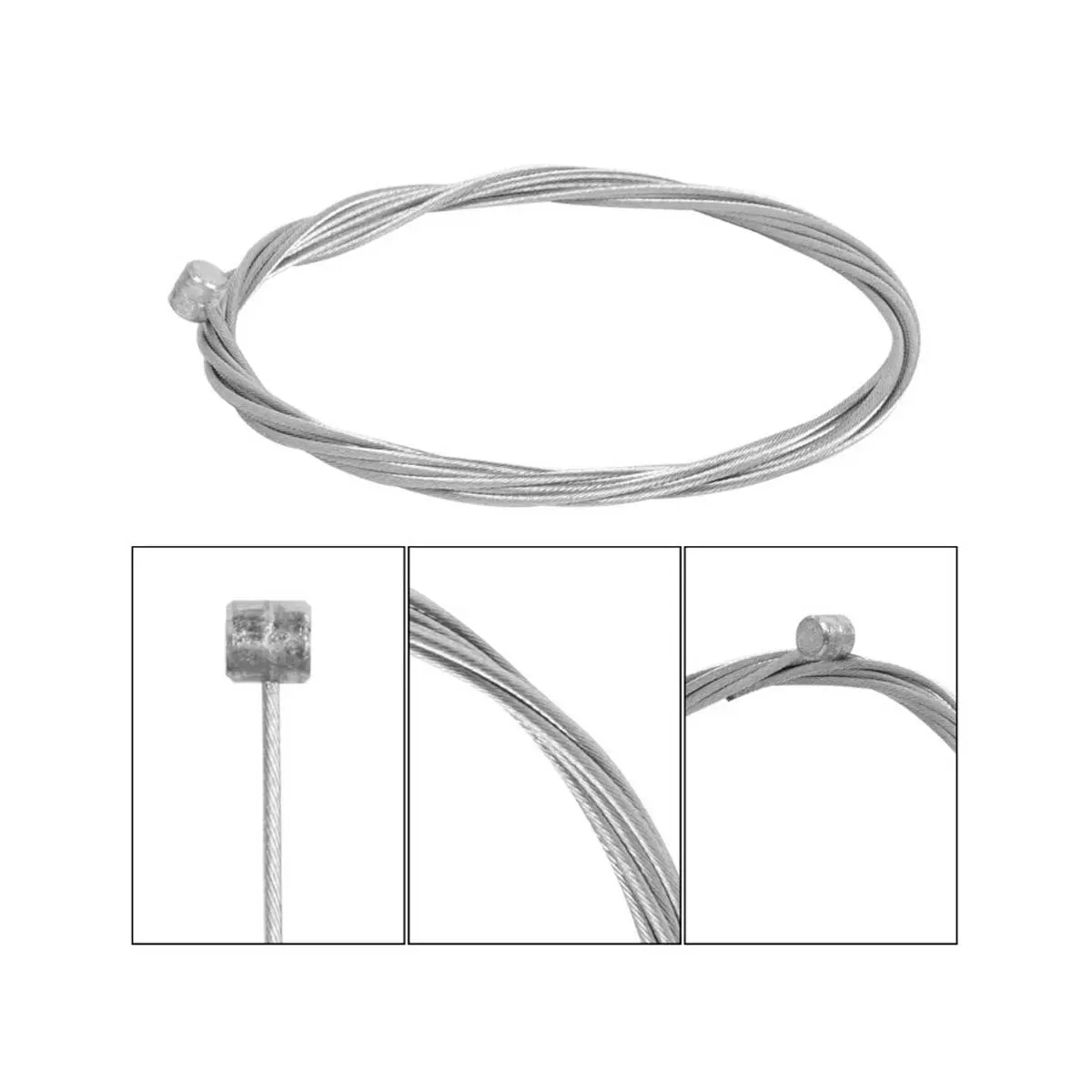 Detalle de cable interior de freno universal de acero inoxidable de 250cm, ideal para Patinete Eléctrico, mostrando el tope cilíndrico compatible con manetas estándar.