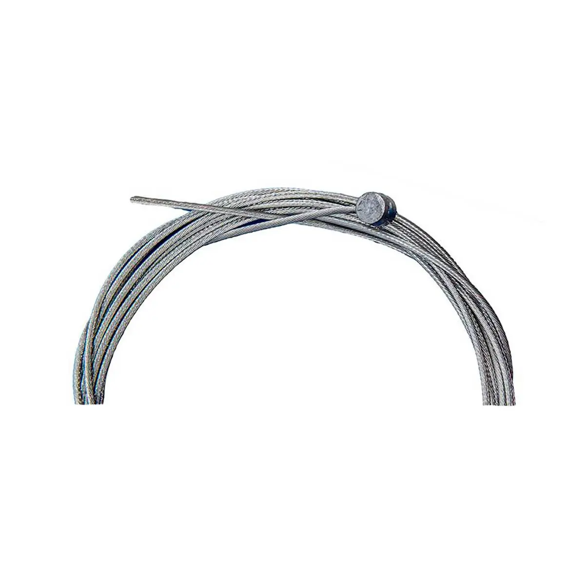 Cable interior de freno universal de acero inoxidable con acabado profesional, diseñado para Patinete Eléctrico, mostrando su tope cilíndrico visible en una vista frontal.