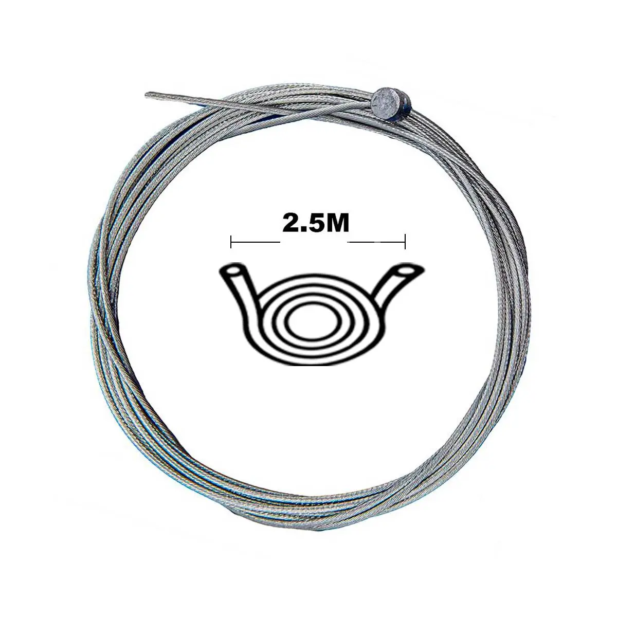 Diagrama de dimensiones del Cable Interior de Freno Universal de 250cm en acero inoxidable, adaptado para Patinete Eléctrico con anclaje cilíndrico estándar.