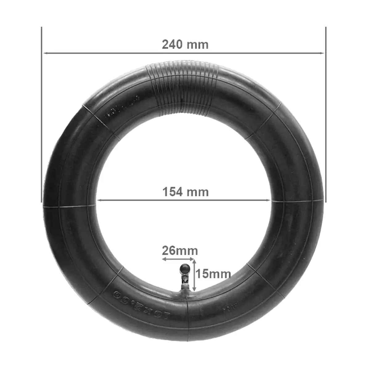 Medidas cámara 10x2.5 con válvula 45º reforzada para patinete