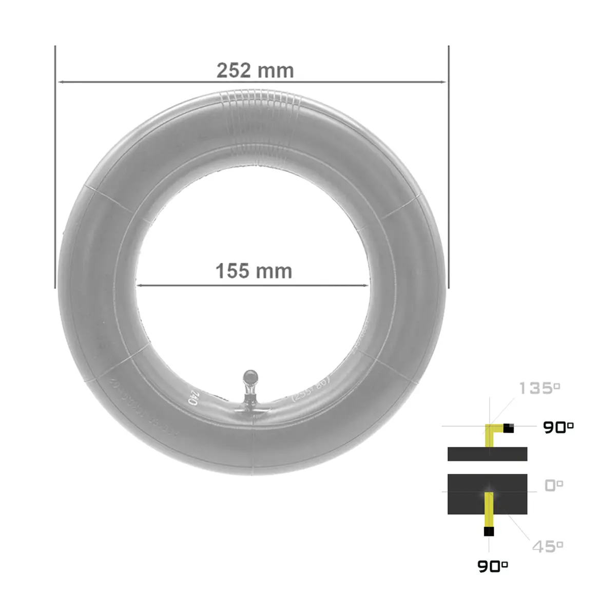 Medidas cámara 10x3 reforzada válvula curva 90º para patinete eléctrico