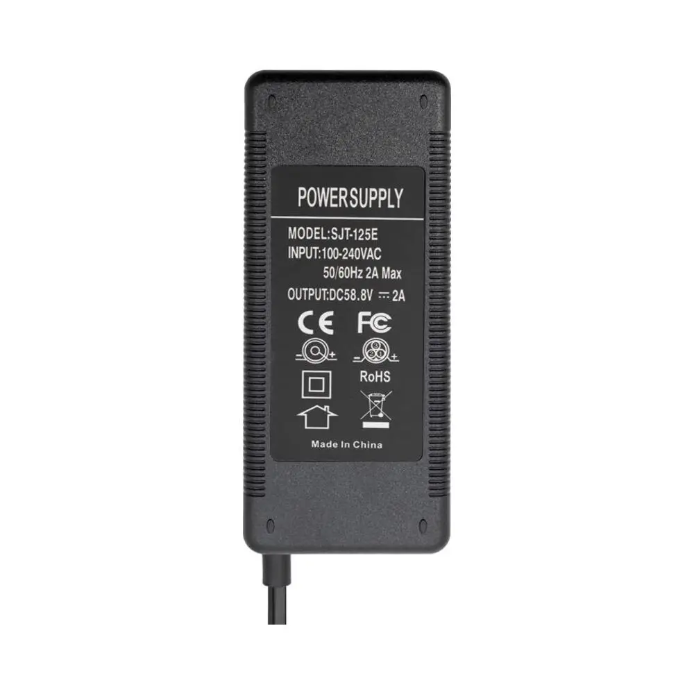 Cargador 52V 2A Salida 58.8V Multiconector DC/GX16/GX12/XLR para Patinete Eléctrico - etiqueta técnica