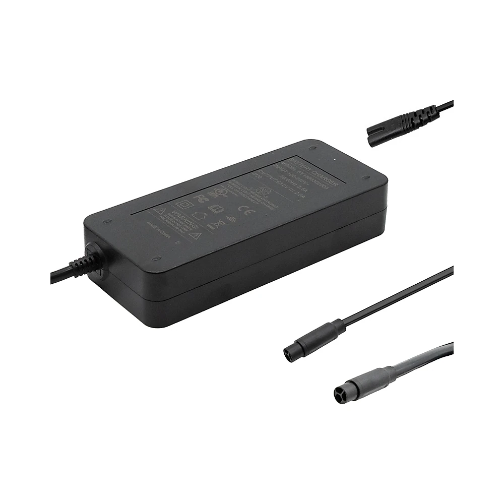 Cargador 63v 2a con conector julet para patinete electrico: ángulo visual demostrando su excelente resistencia.