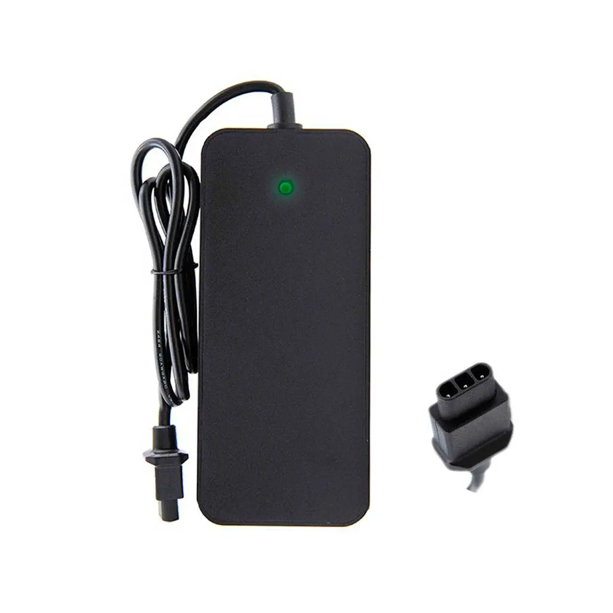 Indicador LED frontal del Cargador Patinete Eléctrico 53.2V 2A, compacto y seguro para NIU KQI 3 y KQI 2 Pro, resaltando carga eficiente y resistencia.