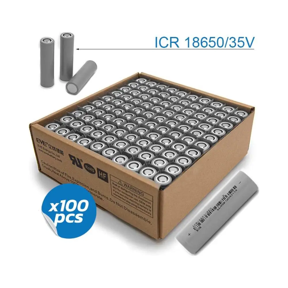 Celda 18650 3.5Ah 3C EVE Pack 100 Unidades para Batería - vista principal