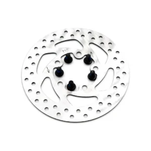 Disco de freno de 110 mm para Patinete Eléctrico en vista superior, destacando su superficie ancha y diseño ventilado para optimizar la refrigeración y mejorar la frenada.