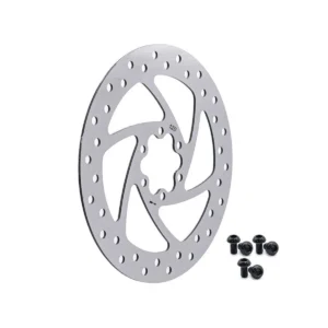 Disco de Freno 120 mm de acero inoxidable para Patinete Eléctrico Cecotec, mostrando el diseño optimizado con anclaje de 6 tornillos en vista perspectiva.
