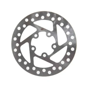 Vista frontal del disco de freno de 120 mm para Patinete Eléctrico Xiaomi, con 5 orificios de anclaje y acabado en acero inoxidable endurecido.