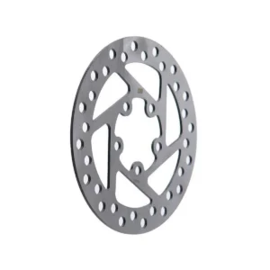 Disco de freno de 120 mm para Patinete Eléctrico Xiaomi visto en perspectiva, con diseño en acero inoxidable de 5 orificios para mejorar la frenada y un montaje eficiente.