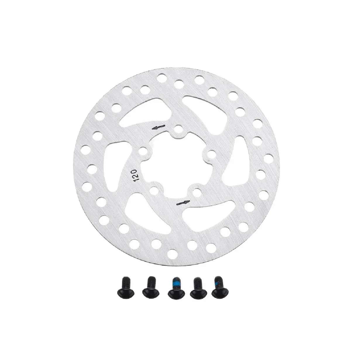 Disco de freno de acero inoxidable para Patinete Eléctrico Xiaomi con diseño ventilado y cinco orificios, ofreciendo máxima seguridad y rendimiento gracias a su diámetro de 120 mm.
