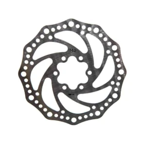 Detalle frontal del Disco de Freno 140 mm para Patinete Eléctrico Smartgyro con diseño ondulado estilo R6 en acero inoxidable, mostrando el sistema de anclaje de 6 tornillos.
