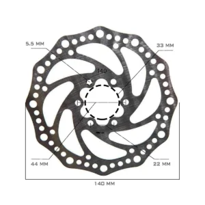Esquema de dimensiones del disco de freno 140 mm para Patinete Eléctrico Smartgyro, mostrando diseño R6 ondulado y especificaciones de anclaje con 6 tornillos.