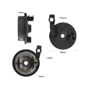 Esquema de dimensiones del freno de tambor reforzado para Patinete Eléctrico Ninebot Max G30, mostrando diámetros y detalles técnicos de instalación.