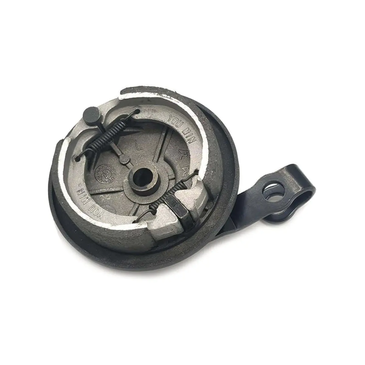 Vista posterior del freno de tambor reforzado para Patinete Eléctrico Ninebot Max G30, diseñado para la rueda delantera con carcasa metálica robusta.