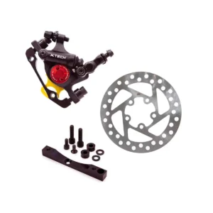 Kit completo para Patinete Eléctrico con pinza Xtech negra mate, disco de 120mm y adaptador CNC específico para Xiaomi.