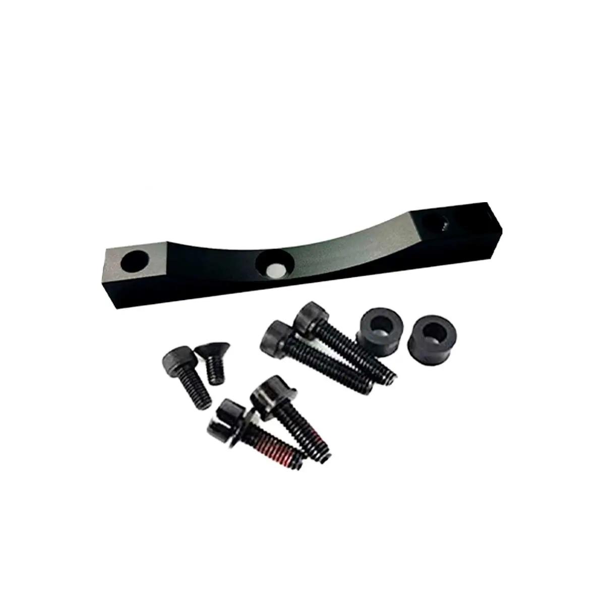 Kit Freno Semi-Hidráulico Xtech negro para Patinete Eléctrico con pinza de doble pistón, adaptador CNC y disco de 120mm vistos desde arriba.