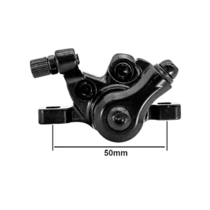 Diagrama detallado mostrando las medidas exactas del Kit Freno Trasero para Patinete Eléctrico Xiaomi, incluyendo pinza mecánica y disco de 110mm.