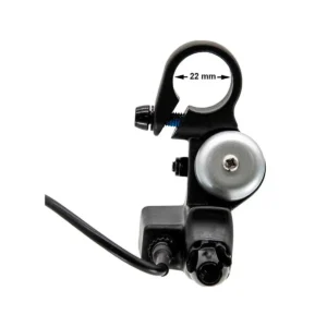 Vista superior de la maneta de freno para Patinete Eléctrico Cecotec Bongo Serie A, con campana integrada y cableado completo, mostrando su diseño ergonómico y acabado en aluminio resistente.