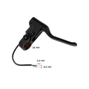 Maneta de freno negra mate para Patinete Eléctrico, vista superior mostrando cuerpo de aluminio fundido y conector de 3 pines para ajuste universal.
