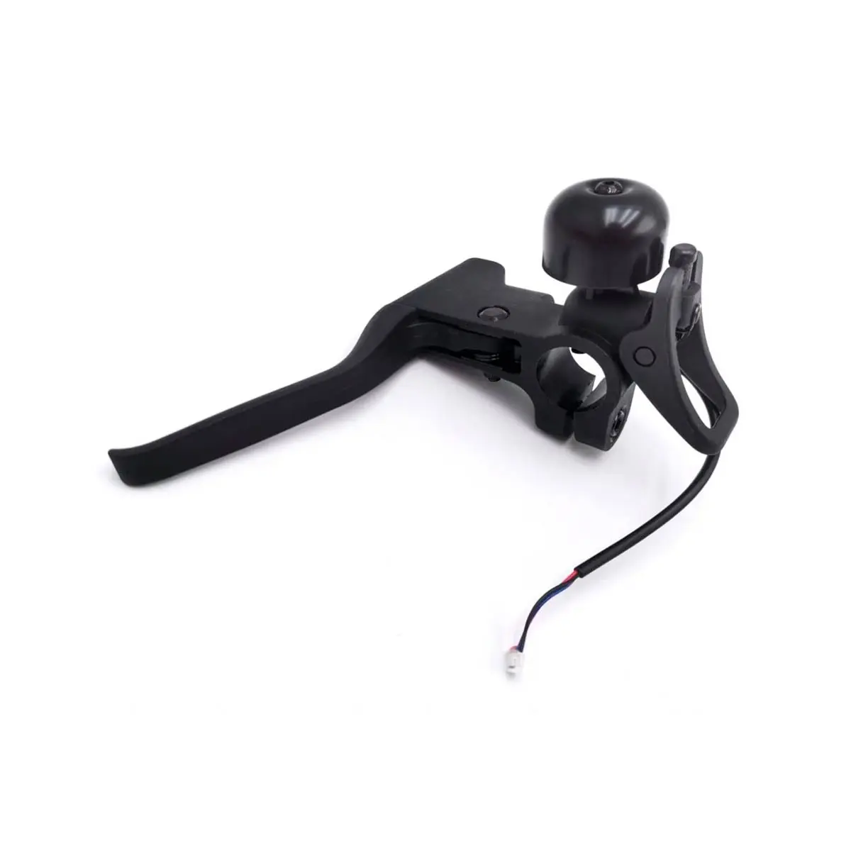 Vista frontal de la maneta de freno para Patinete Eléctrico Xiaomi Mi 4 Pro, en acabado negro mate, integrando campana y gancho de plegado en un diseño robusto y ergonómico.