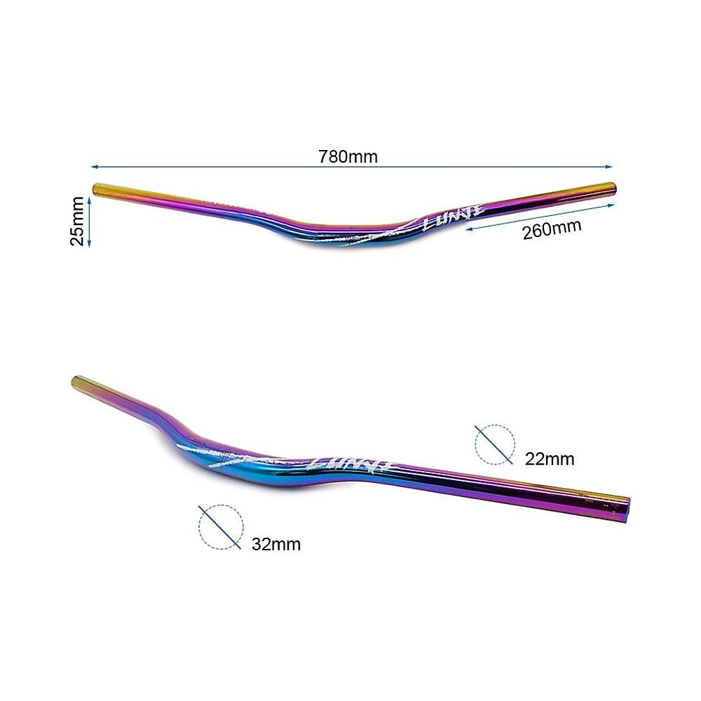 Manillar 780mm con elevacion 25mm multicolor compatible con patinete y bicicleta: primer plano de proporciones y medidas.