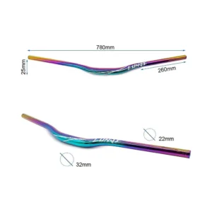 Manillar 780mm con elevacion 25mm multicolor compatible con patinete y bicicleta: cotas para un integración preciso.