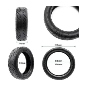 Especificaciones técnicas del neumático Chaoyang 10x2.70-6.5 para patinete eléctrico, detalle de medidas grabadas.