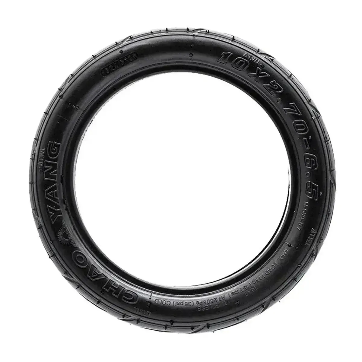 Perfil lateral del neumático Chaoyang 10x2.70-6.5 reforzado, diseñado para uso urbano con gran agarre.