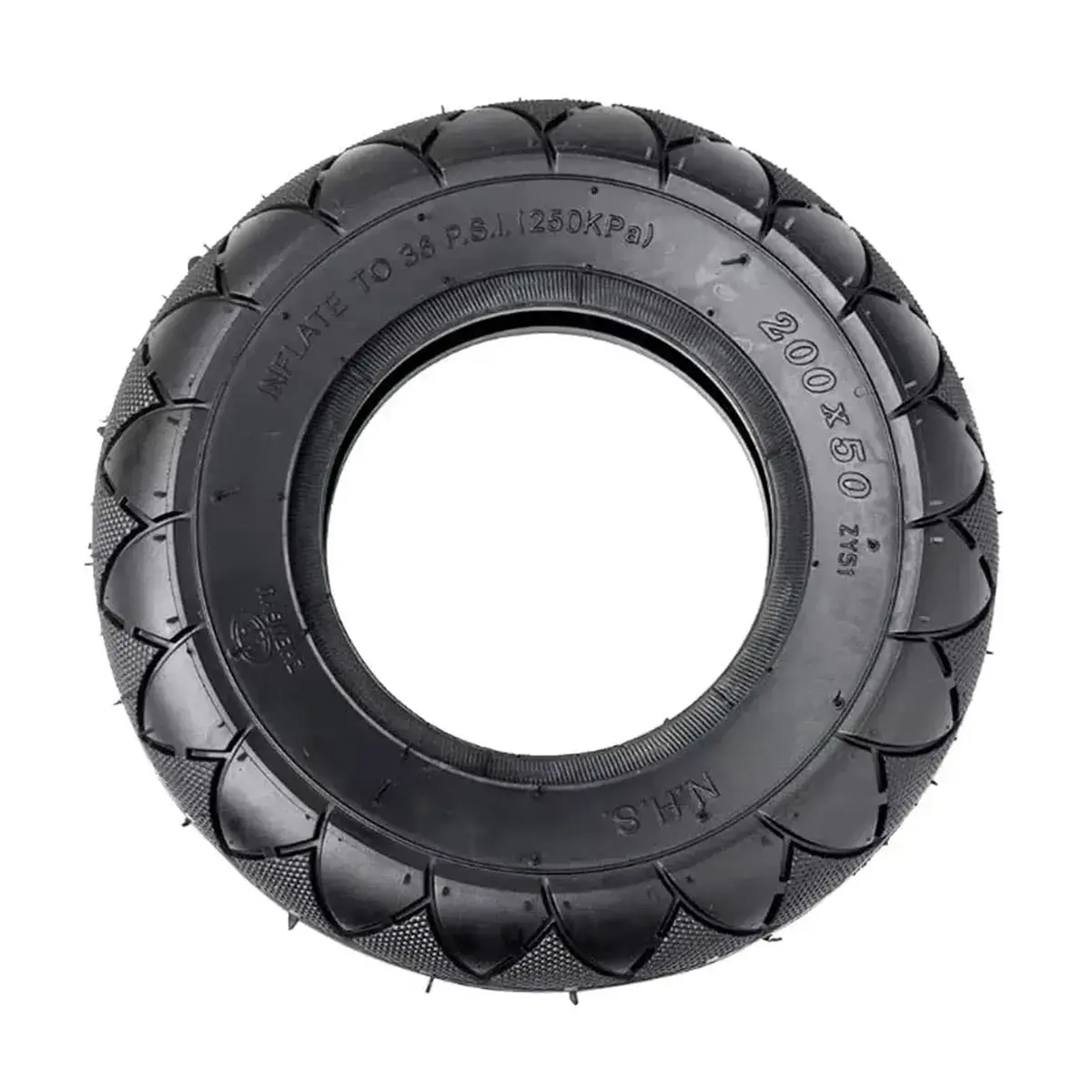 Perfil lateral del neumático 200x50-4 reforzado, compatible con scooters eléctricos, alta resistencia.