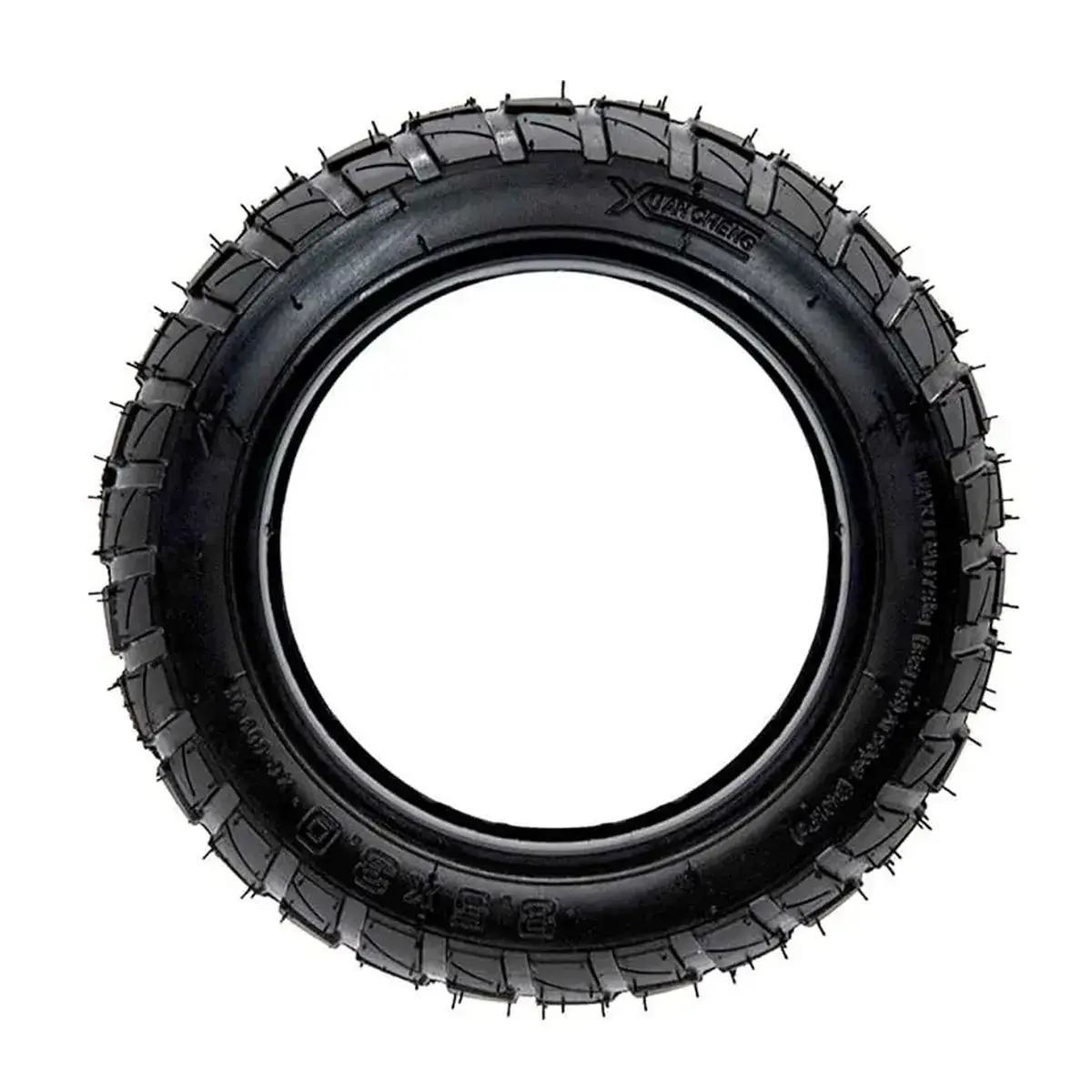 Neumático Xuancheng 8.5x3 50-134 tubeless offroad reforzado para patinete eléctrico, perfil lateral con caucho robusto.