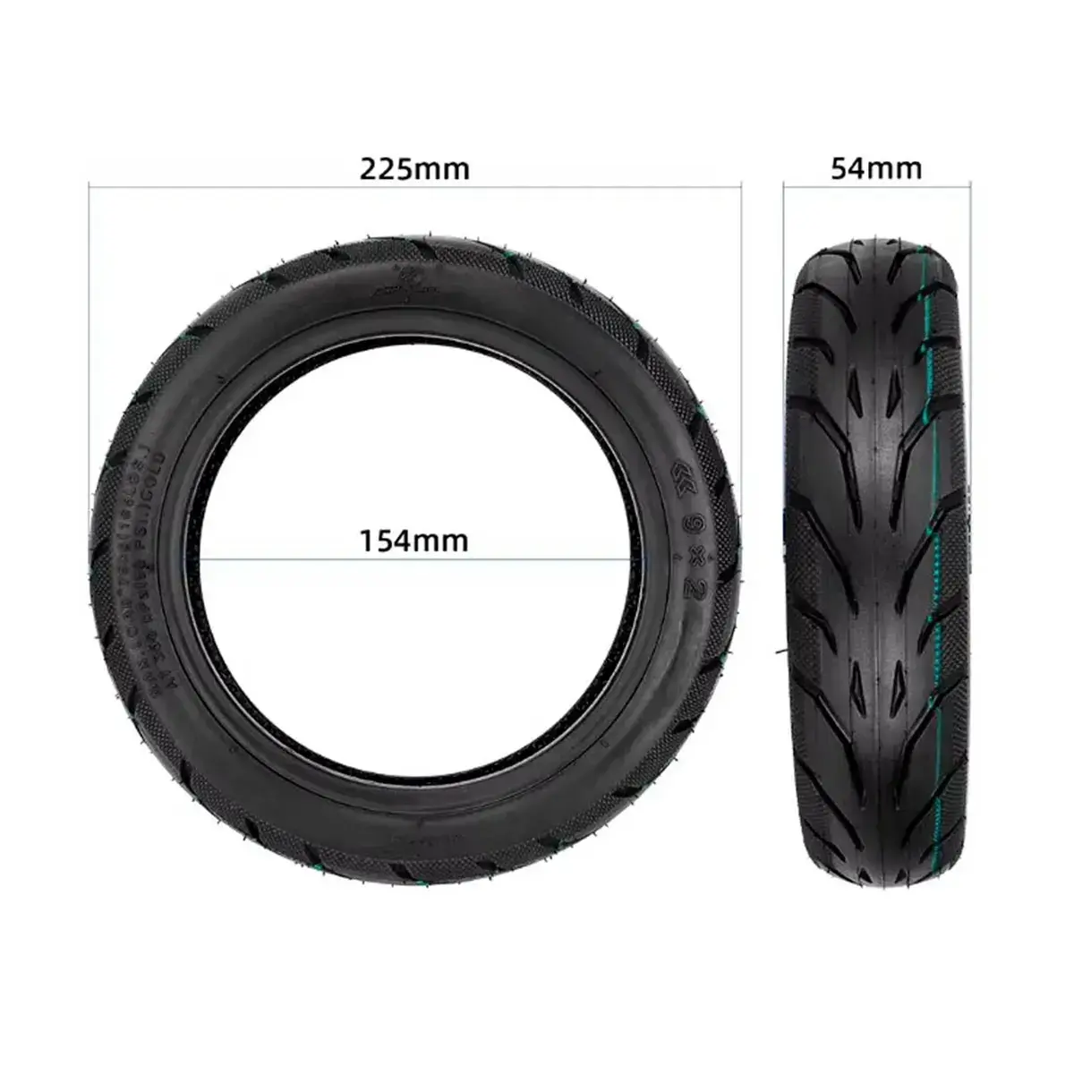 Especificaciones técnicas del neumático 9x2-6.1 tubeless con gel antipinchazos reforzado para patinete eléctrico.