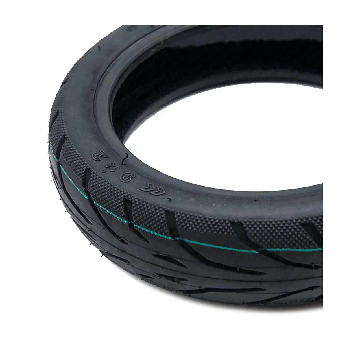 Medidas grabadas en el neumático 9x2-6.1 tubeless con gel antipinchazos para patinete eléctrico.