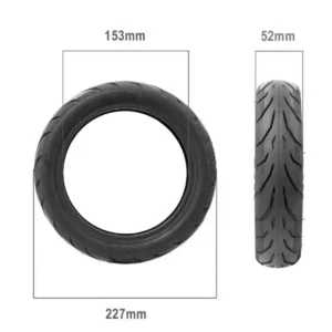 Especificaciones técnicas y medidas grabadas en el neumático 9x2-6.1 tubeless reforzado para patinete eléctrico, detalle exclusivo.