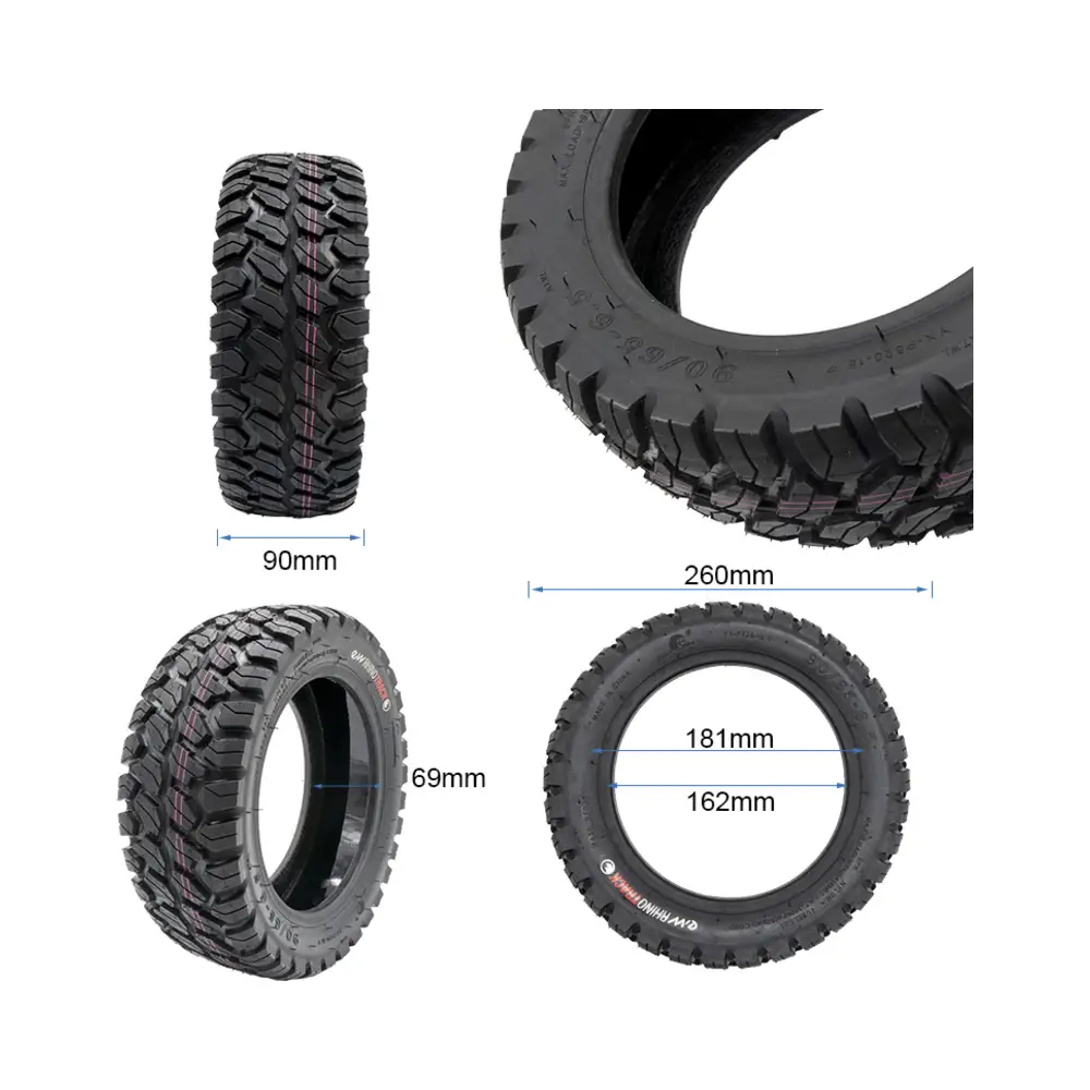 Neumático Tubeless Offroad Rhinotrack 90/65-6.5 con Gel para Patinete Eléctrico - medidas del neumático