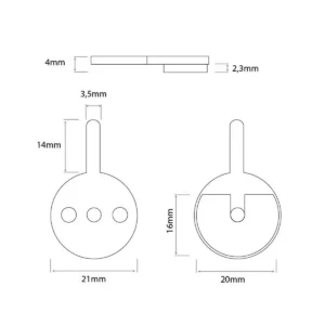 Esquema de dimensiones detallando la longitud de la pestaña y el diámetro de las pastillas de freno redondas para Patinete Eléctrico, modelo 008.
