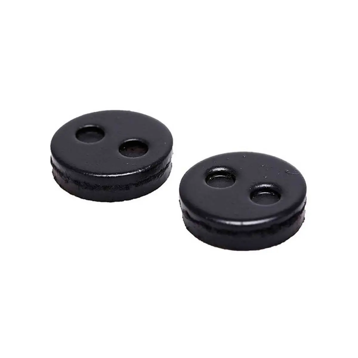 Vista frontal de pastillas circulares de resina negra para Patinete Eléctrico Xiaomi M365, compatibles con múltiples modelos, mostrando su calidad original y diseño compacto de 21 mm.