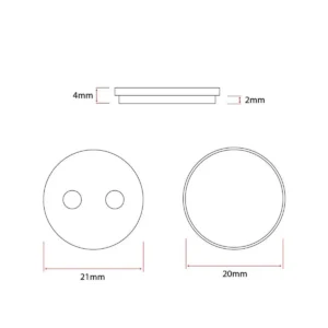 Esquema detallado mostrando las dimensiones exactas de las pastillas de freno redondas de 21 mm para Patinete Eléctrico Xiaomi, resaltando su compuesto semi-metálico dorado.