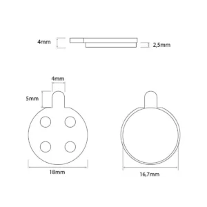 Esquema de dimensiones detallado de las pastillas de freno semi-metálicas de 18 mm con pestaña para Patinete Eléctrico Xiaomi Pro y modelos compatibles.