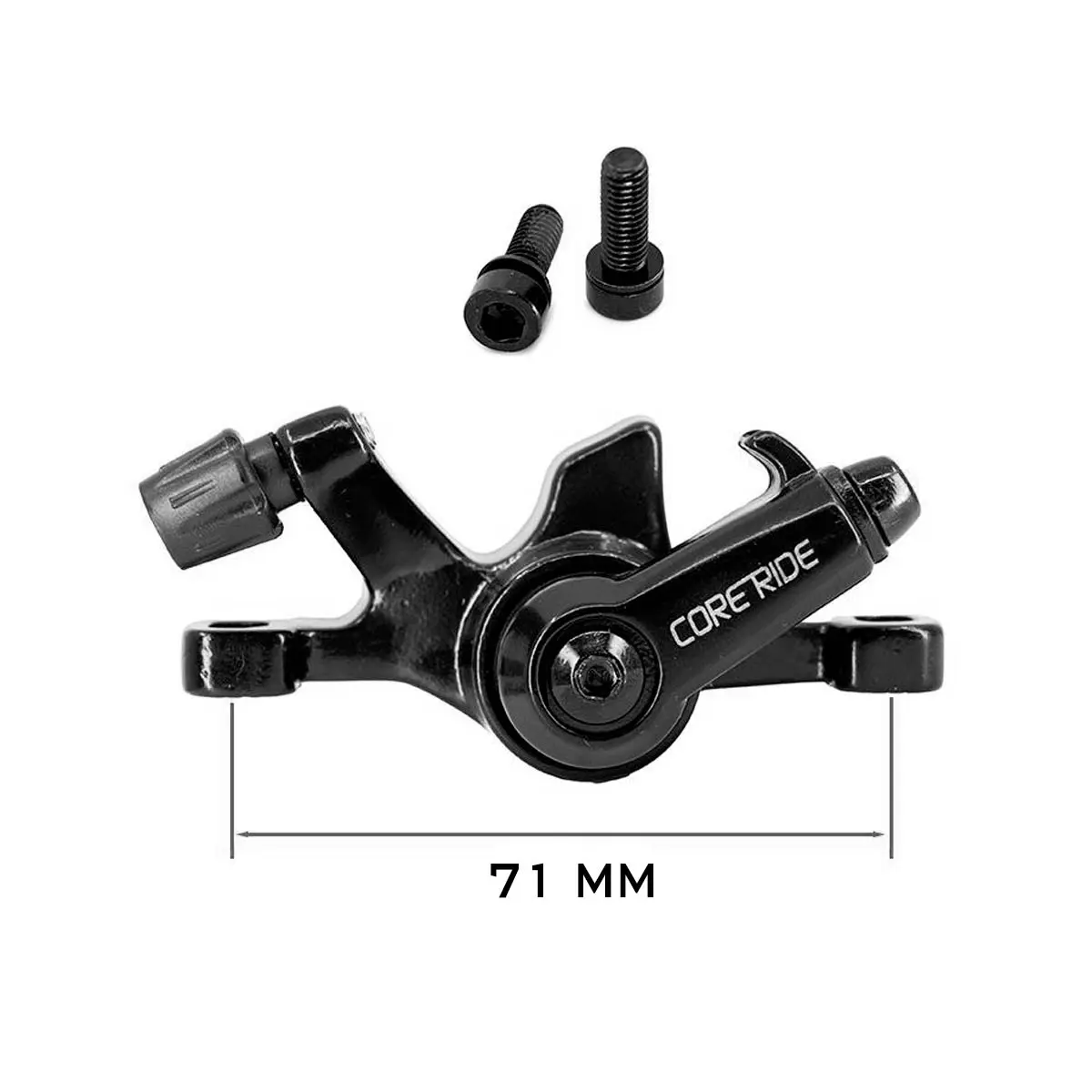 Diagrama de medidas de la pinza de freno negra de 71 mm para Patinete Eléctrico Smartgyro K2 y K2 Pro, mostrando la distancia de anclaje específica.