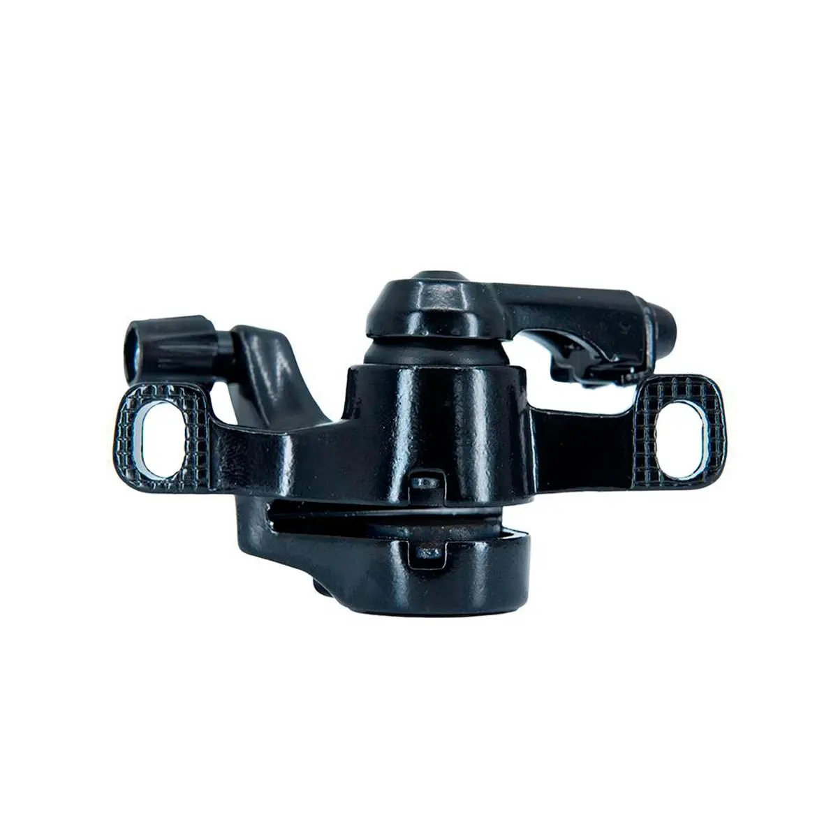 Vista superior de la pinza de freno negra de 71 mm para Patinete Eléctrico Smartgyro K2, mostrando el anclaje y las pastillas pre-instaladas.