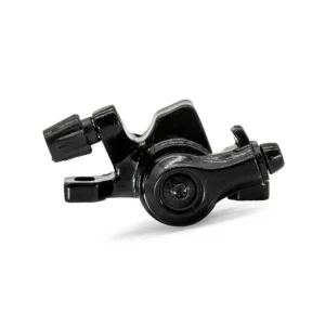 Vista lateral de la Pinza de Freno en color negro para Patinete Eléctrico Cecotec Bongo Serie A, mostrando su resistente cuerpo metálico y sistema mecánico de monipistón con ajuste de pastilla incluida.