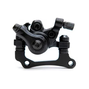 Pinza de freno mecánica para Patinete Eléctrico Smartgyro Speedway y Rockway desde una vista superior, destacando su soporte adaptador y acabado duradero tipo JAK.