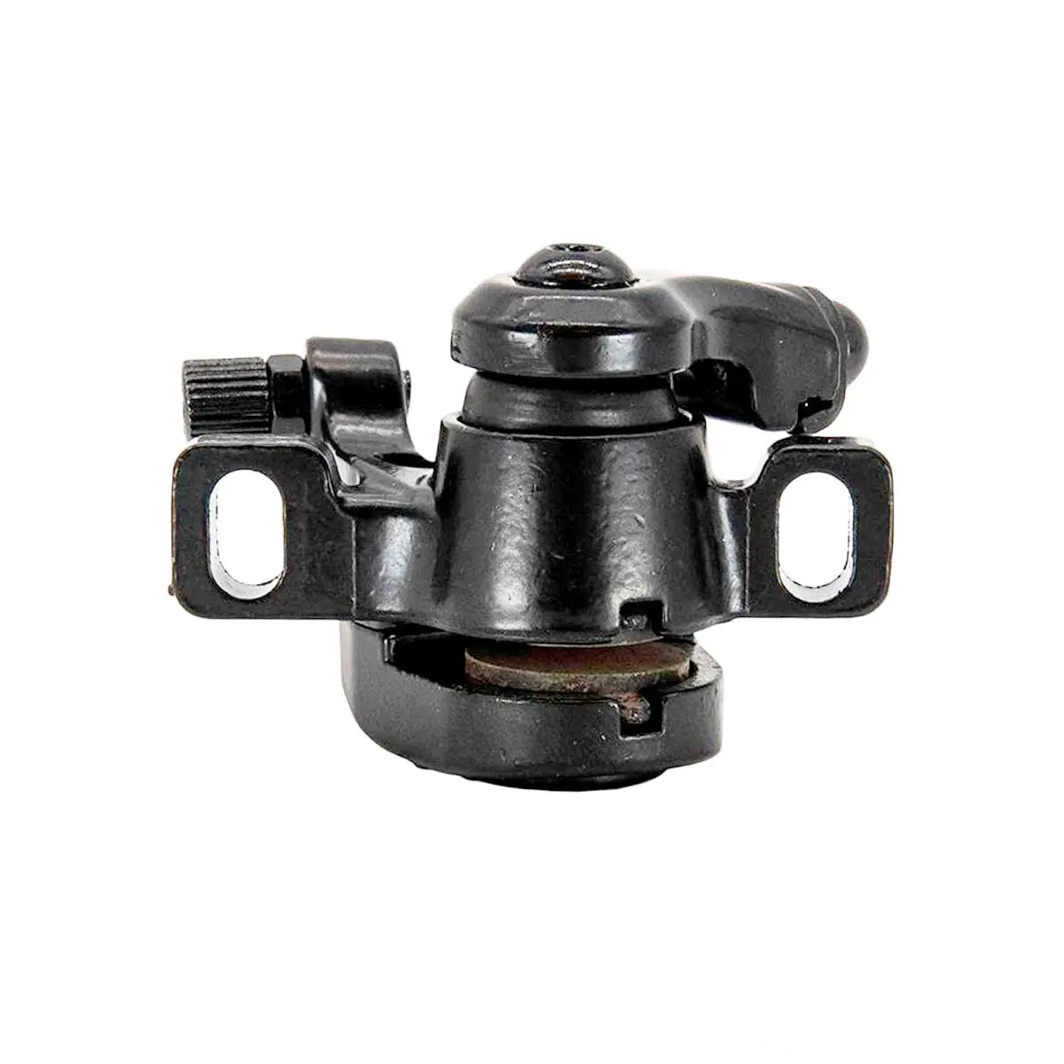Vista superior de la pinza de freno negra para Patinete Eléctrico compatible con modelos Xiaomi M365, Pro, 1S y Essential, incluyendo pastillas preinstaladas.